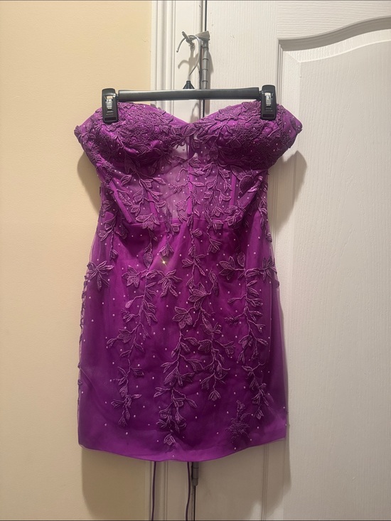 Stacees Dresses & Skirts - Strapless Purple Beaded Floral Corset Cocktail Dress